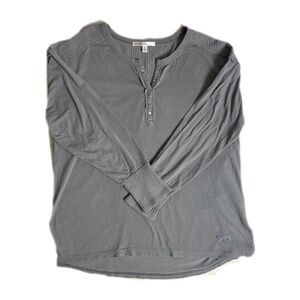 Seven7 Women’s SZ L Long Sleeve Oversized Grey Henley Top Shirt w/Waffle Detail